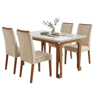 Conjunto de Jantar Nadine 4 Lugares Tampo em MDF com Vidro 120cm Madeirado Bege Viero Móveis