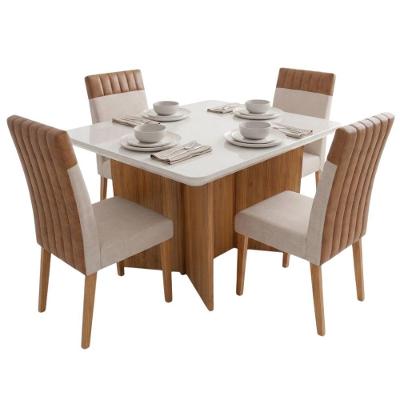Conjunto de Jantar Montreal 4 Lugares Tampo em MDF com Vidro Madeirado e Bege Viero Móveis