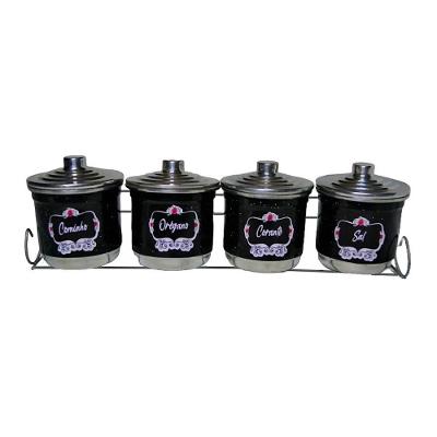 Porta Condimentos PCPRETO-AV Organizador de Temperos 4 Potes Alumínio Preto Continental