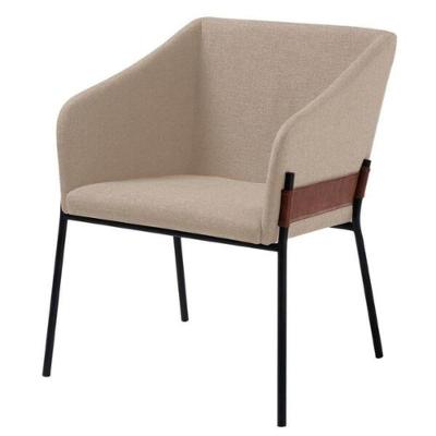 Poltrona Jobim Decorativa para Sala de Estar Estrutura em MDF Base em Aço Linho Bege