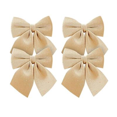 Kit 4 Laços Decorativos Natalinos Veludo Dourado Palha 12x13cm Yangzi
