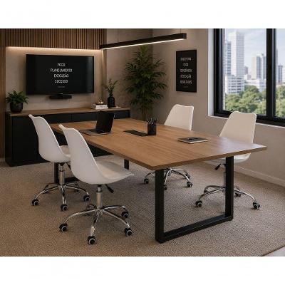 Kit 4 Cadeira Saarinen Office Executiva Couro Sintético Base Giratória com Rodízios Branco
