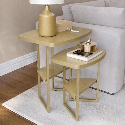 Kit 2 Mesas Laterais Lile Retangulares Mdf com Base de Ferro Off White Dourado Movelove