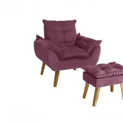 Poltrona com Puff Glamour Opala Suede com Pés Quadrado Fibra Siliconada Vinho SMF Decor