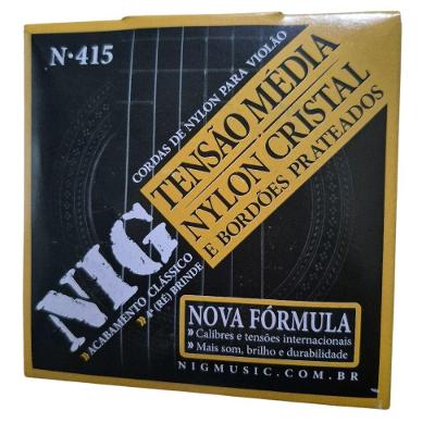 Encordoamento Violão Clássico N415 Nylon Cristal Metal Prateado Tensão Média Cordas Rouxinol