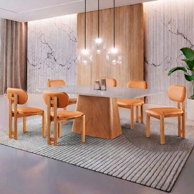 Conjunto Sala de Jantar Lotus 6 Lugares Tampo em MDF e Vidro Caramelo Móveis Mundial