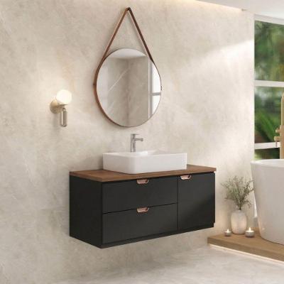 Conjunto Gabinete para Banheiro Suspenso Modena 1 Porta MDF e MDP 120cm Preto Venturi