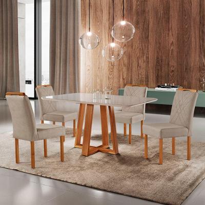 Conjunto Sala de Jantar Pamela 4 Lugares Tampo em MDF Madeira Maciça Mel-off White- Bege Areia