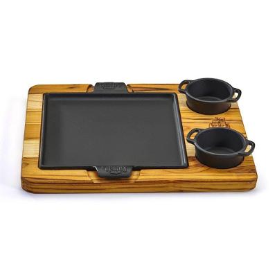 Chapa Petisco Quadrada 22x22cm 02 Molheiras Ferro Fundido Panela Mineira