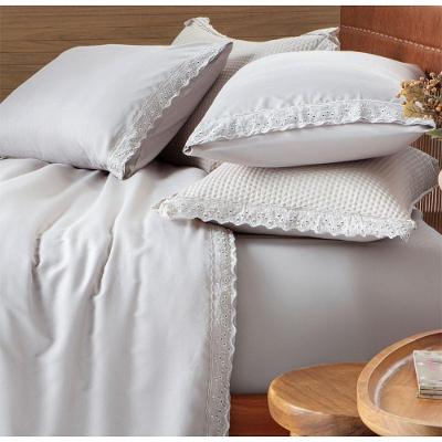 Jogo de Cama Queen Romantic 4 Peças Poliéster Bordado Inglês Off White Corttex