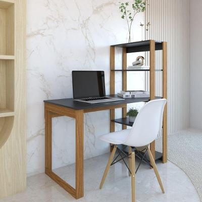 Mesa Escrivaninha com Estante 4 Prateleiras MDP 90cm Freijó Preto Licce Decor