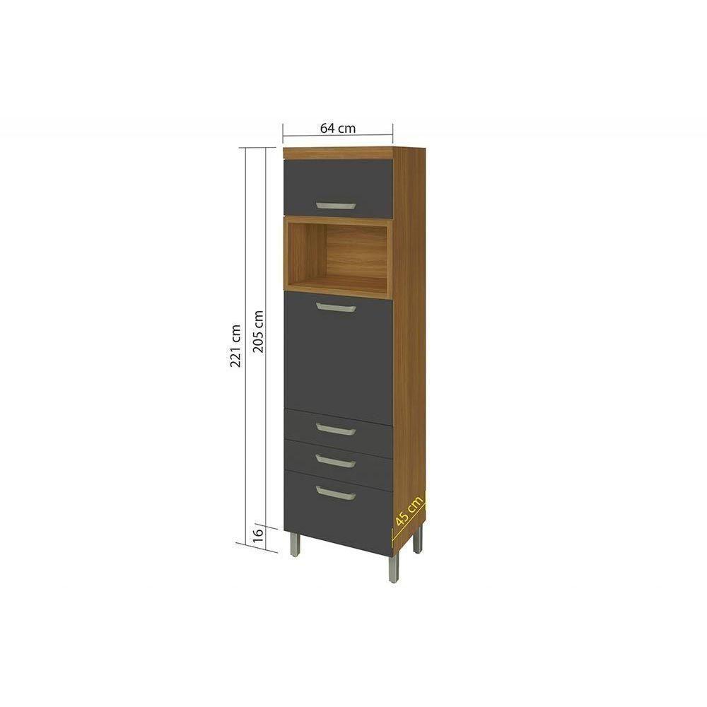 Paneleiro De Cozinha Princesa C/ 2 Portas 3 Gavetas (1 Forno) 64cm Freijo/grafite - Nesher - 8