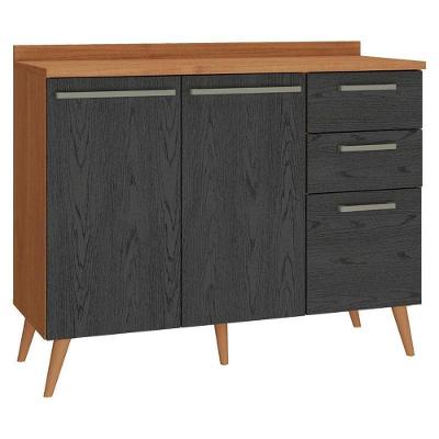 Balcão para Cozinha Favorita 2 Portas 3 Gavetas 120cm Cinamomo Preto Zanzini Móveis