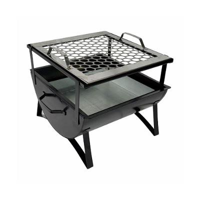 Churrasqueira Portátil AB 30x28x24CM Aço Carbono com Grelha Inox para Praia e Campo Preto Ouro Minas