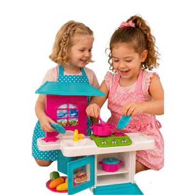 Cozinha Infantil Brinquedo Fogão Forno e Pia com Acessórios para Crianças Lua de Cristal
