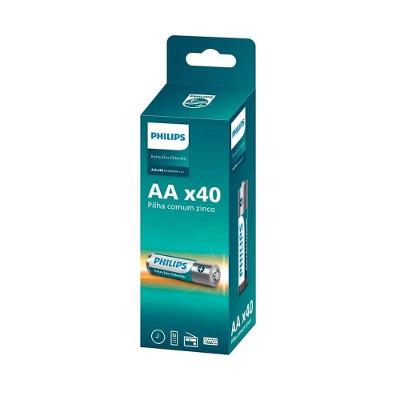 Pilha Comum AA Philips R6L40TF-59 Tubo com 40 Unidades de Baixo Consumo