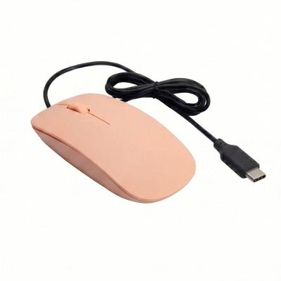 Mouse Óptico com Fio Tipo C Plug And Play Compatível com Mac os Windows Linux Android Rosa