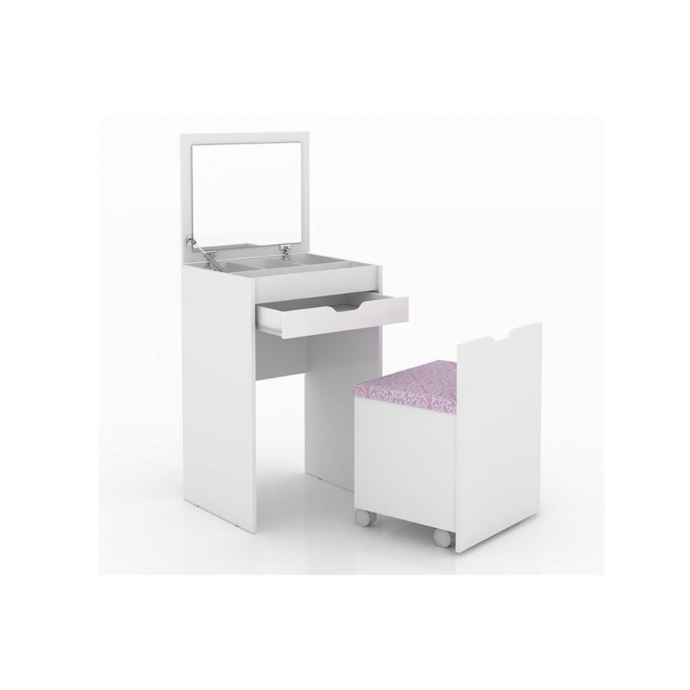Penteadeira PE-2007 c/ 1 Gaveta e Puff Branco - Tecno Mobili - 1