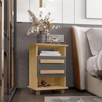 Mesa de Cabeceira Turim 2 Gavetas em MDF Rustic Cinamomo-grafite RV Móveis