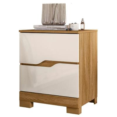 Mesa de Cabeceira Ares 2 Gavetas MDF MDP Moderno Freijó Off White Moval Móveis