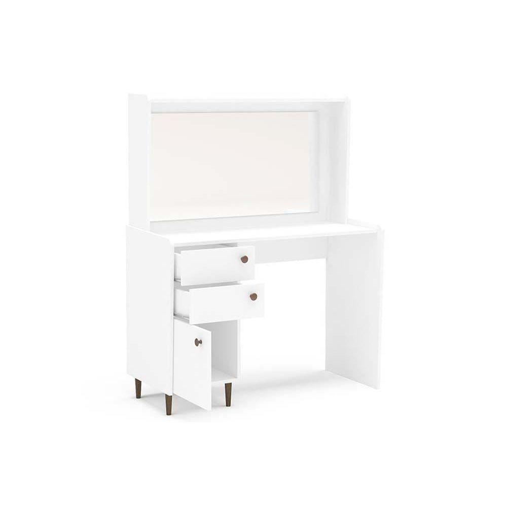 Penteadeira Infantil Luisiana c/ 1 Porta e 2 Gavetas c/ Espelho Branco - Politorno - 4
