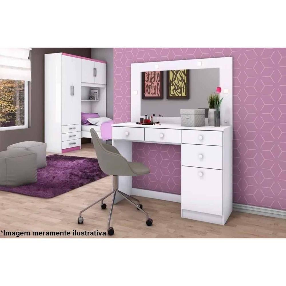 Penteadeira Infantil Chanel c/ 1 Porta e 4 Gavetas c/ Espelho Branco - Henn - 3