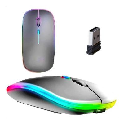 Mouse sem Fio Recarregável Gamer Led Rgb 2.4 Ghz Bluetooth Cinza Exbom