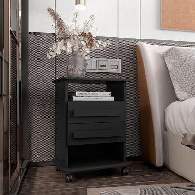 Mesa de Cabeceira Turim 2 Gavetas em MDF Moderno Preto RV Móveis