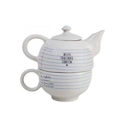 Bule e Xícara Contém Afeto para Chá Porcelana Conjunto Individual 0,45L Imaginarium