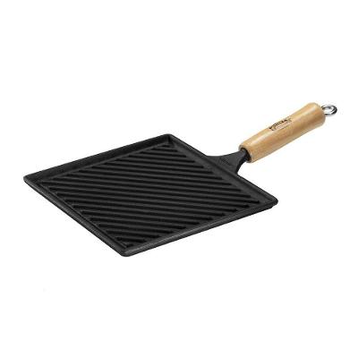 Bifeteira Grill Quadrada Bifeteira Estriada Cabo Madeira 22x22cm Ferro Fundido Preto Panela Mineira