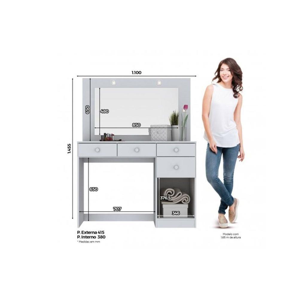 Penteadeira Chanel 1 Porta e 4 Gavetas c/ Espelho Branco - Henn - 4