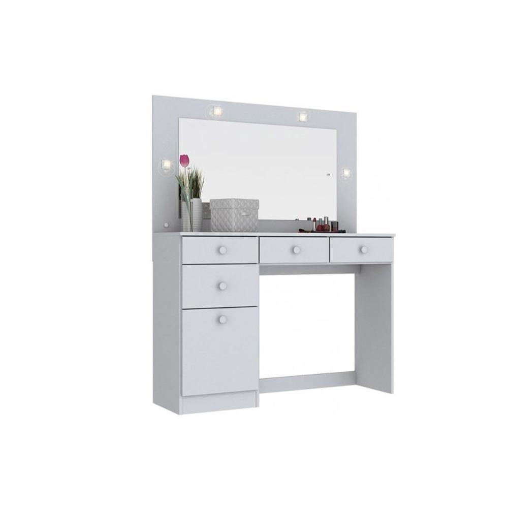 Penteadeira Chanel 1 Porta e 4 Gavetas c/ Espelho Branco - Henn - 1