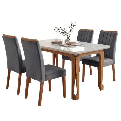 Conjunto de Jantar Nadine 4 Lugares Tampo em MDF com Vidro 120cm Madeirado Cinza Viero Móveis