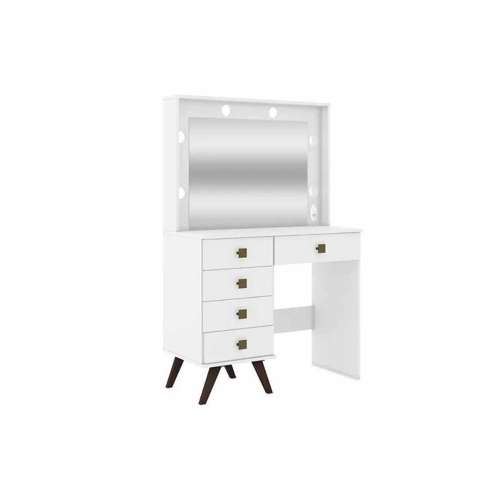Penteadeira Camarim Juvenil MSM 437 c/ 5 Gavetas e Espelho Branco - Movelbento - 1