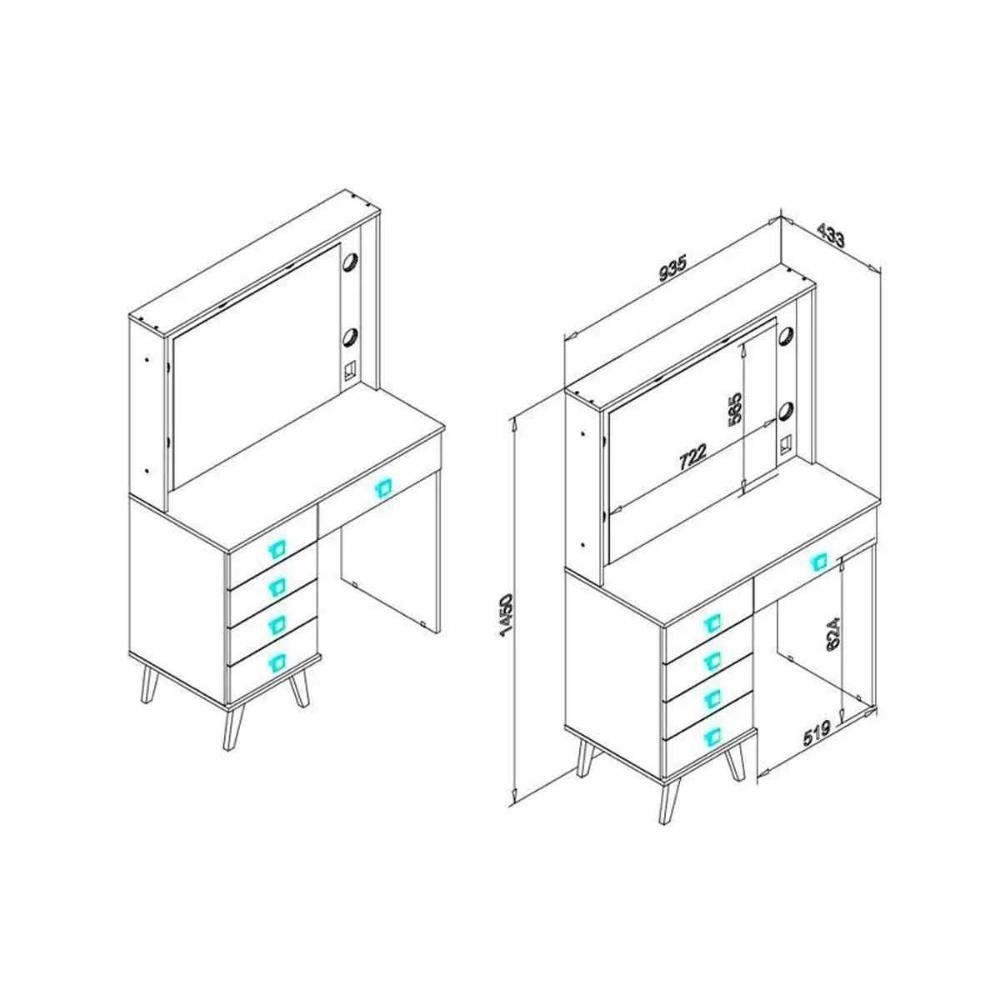 Penteadeira Camarim Juvenil MSM 437 c/ 5 Gavetas e Espelho Branco - Movelbento - 3