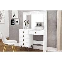 Penteadeira Camarim Juvenil MSM 437 c/ 5 Gavetas e Espelho Branco - Movelbento - 2