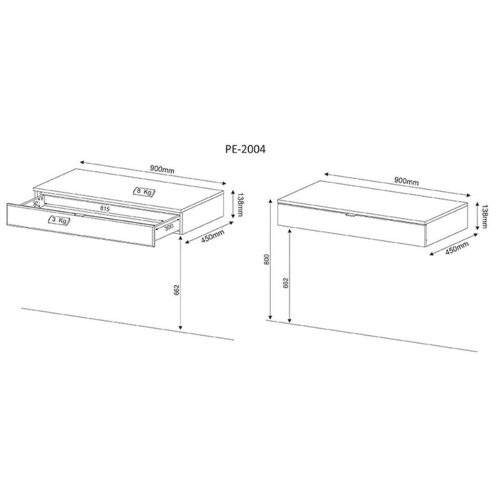 Penteadeira Camarim Juvenil Supensa PE-2004 c/ 1 Gaveta Branco - Tecno Mobili - 3
