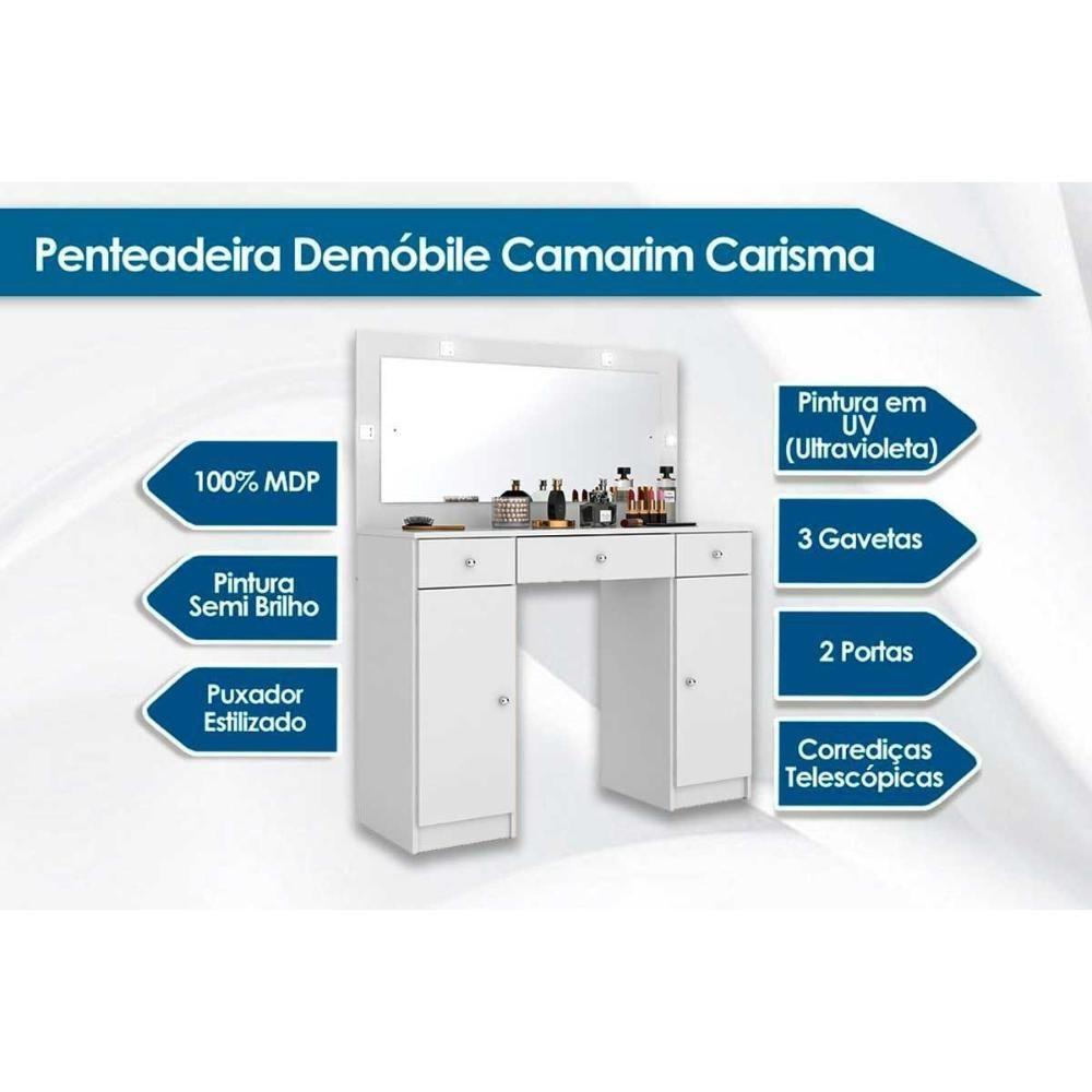 Penteadeira Carisma 2 Portas e 3 Gavetas c/ Espelho Branco - Demóbile - 2