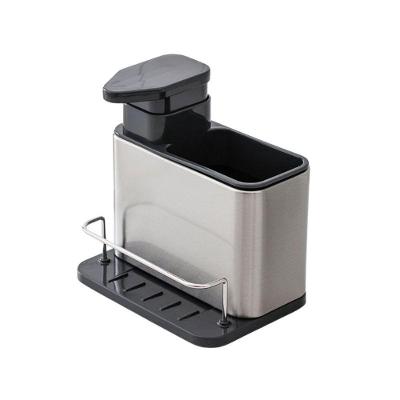 Dispenser de Detergente Organizador de Pia com Porta Esponja em Aço Inox e Plástico Top Rio