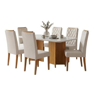 Conjunto Sala de Jantar Montreal 6 Lugares Mesa 160cm Tampo em MDF com Vidro e Cadeiras Bele Bege