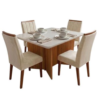 Conjunto Sala de Jantar Montreal 4 Lugares Tampo em MDF com Vidro Bege 120cm Viero Móveis