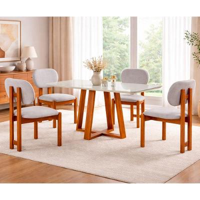Conjunto Sala de Jantar Milão 4 Lugares Tampo de Vidro Mel-off-white-cinza Prata Móveis Mundial