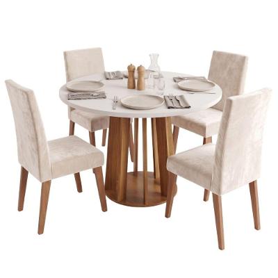 Conjunto Sala de Jantar Mesa Redonda Veneza 4 Lugares Tampo MDF 0,90m Madeirado Marfim Viero Móveis