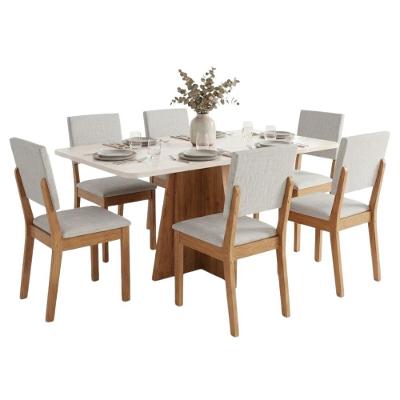 Conjunto Sala de Jantar Moove Mesa 160cm 6 Lugares Tampo MDF Linho Madeirado Bege Viero Móveis