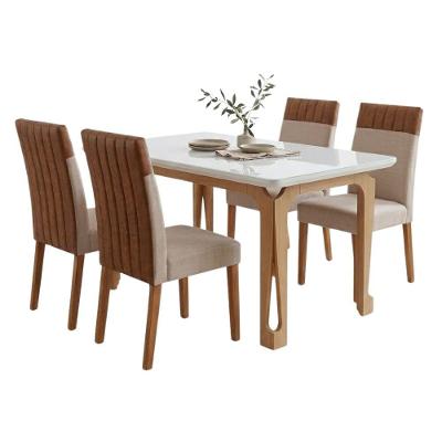 Conjunto Sala de Jantar Nadine Mesa 120cm com Vidro 4 Cadeiras Montreal Bege Viero Móveis