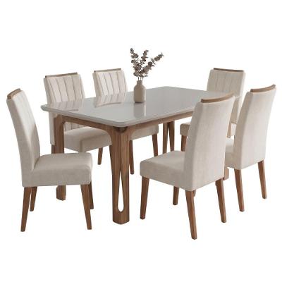 Conjunto Sala de Jantar Nadine 6 Lugares Tampo em MDF com Vidro Veludo Bege 160cm Viero Móveis