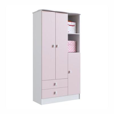 Conjunto Quarto de Bebê Lua Rosa com Roupeiro 3 Portas 2 Gavetas em MDP Percasa Móveis