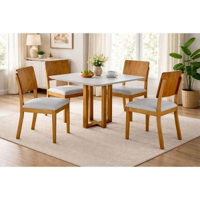 Conjunto Sala de Jantar Melissa 4 Lugares Tampo em MDF com Cadeiras Mel-cinza Prata 90cm