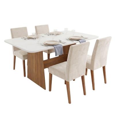 Conjunto Sala de Jantar Maira Milano 4 Lugares Tampo em MDF Amadeirado Marfim 120cm Viero Móveis