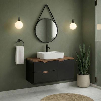 Conjunto Gabinete Suspenso para Banheiro Modena 1 Porta MDF e MDP 100cm Preto Venturi